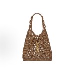 SAINT LAURENT YSL ICARE round bead handbag with bronze trim, medium-sized shoulder bag for women, light wood color with brick red